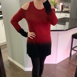 Vince Camuto Red and Black Cold Shoulder Sweater Tunic